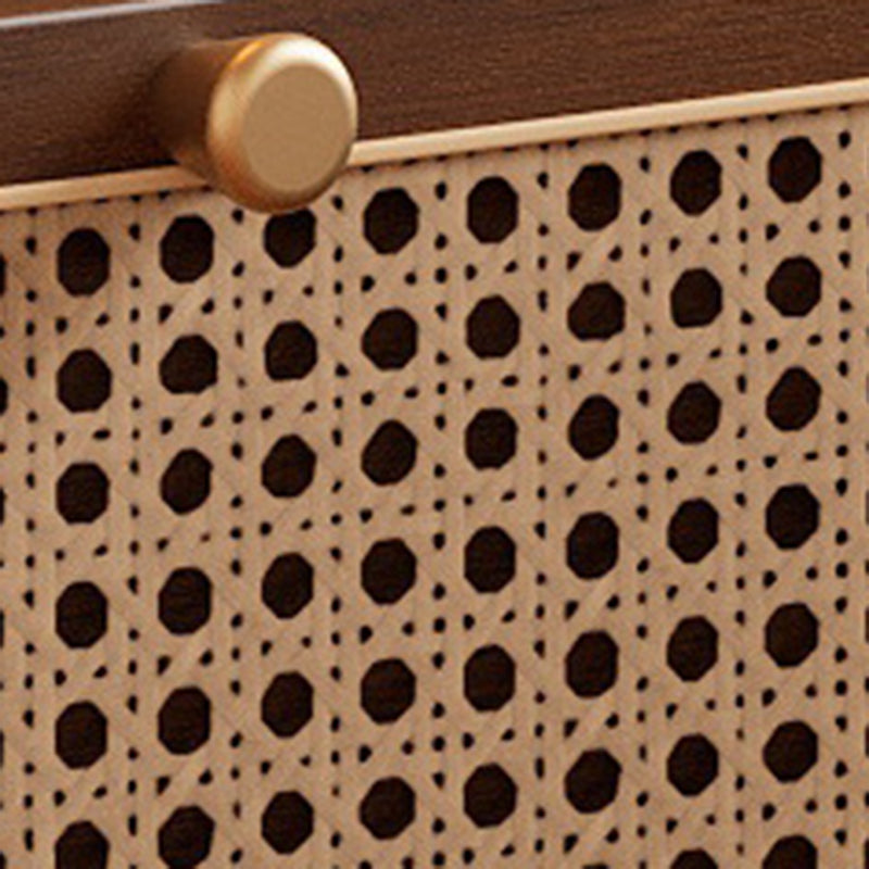 Traditional Chinese Rubberwood Metal Rounded-Square Nightstand With 2 Drawers For Bedroom