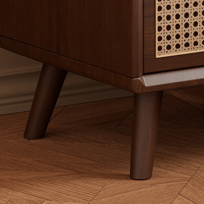 Traditional Chinese Rubberwood Metal Rounded-Square Nightstand With 2 Drawers For Bedroom