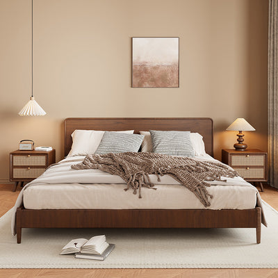 Traditional Chinese Rubberwood Metal Rounded-Square Nightstand With 2 Drawers For Bedroom