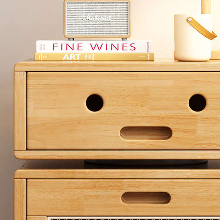Traditional Chinese Solid Wood Faux Rattan Robot Square Nightstand With 2 Drawers For Bedroom