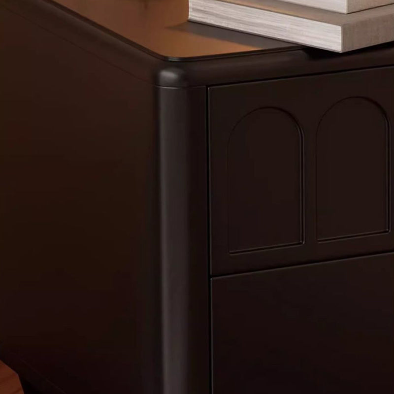 Traditional French Rubberwood Metal Textured Rounded Square Nightstand With 2 Drawers For Bedroom