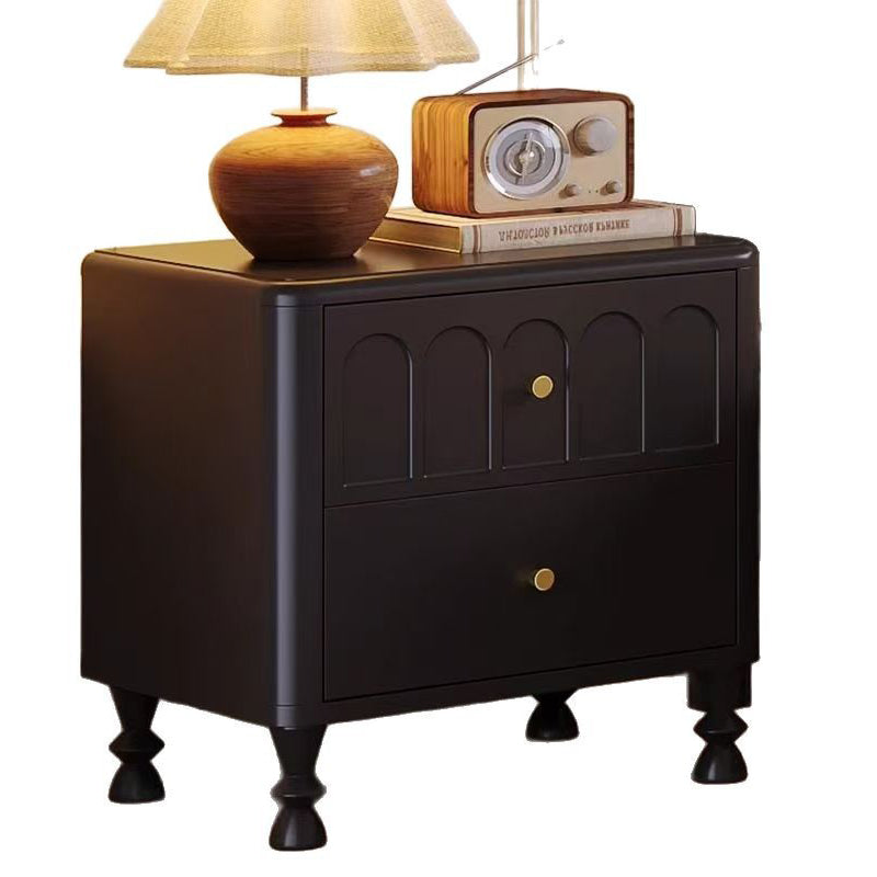 Traditional French Rubberwood Metal Textured Rounded Square Nightstand With 2 Drawers For Bedroom
