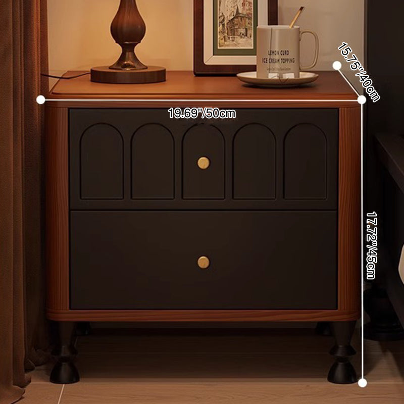 Traditional French Rubberwood Metal Textured Rounded Square Nightstand With 2 Drawers For Bedroom