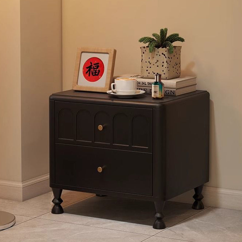 Traditional French Rubberwood Metal Textured Rounded Square Nightstand With 2 Drawers For Bedroom
