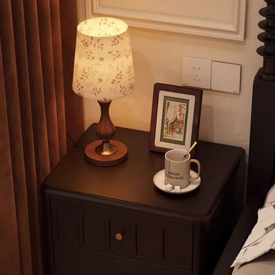 Traditional French Rubberwood Metal Textured Rounded Square Nightstand With 2 Drawers For Bedroom