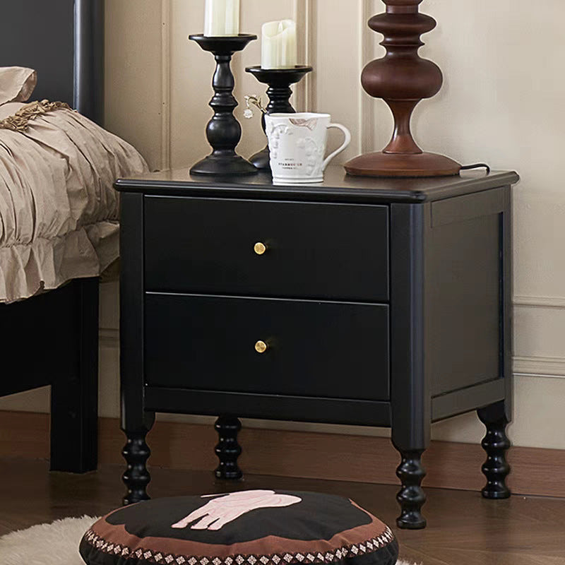 Traditional Chinese Rubberwood Metal Roman Column Square Nightstand With 2 Drawers For Bedroom