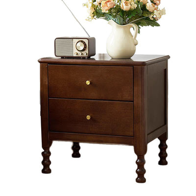 Traditional Chinese Rubberwood Metal Roman Column Square Nightstand With 2 Drawers For Bedroom