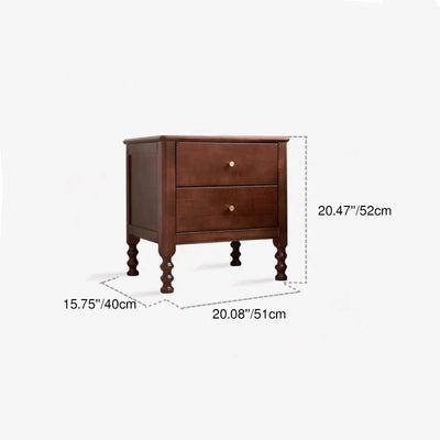 Traditional Chinese Rubberwood Metal Roman Column Square Nightstand With 2 Drawers For Bedroom