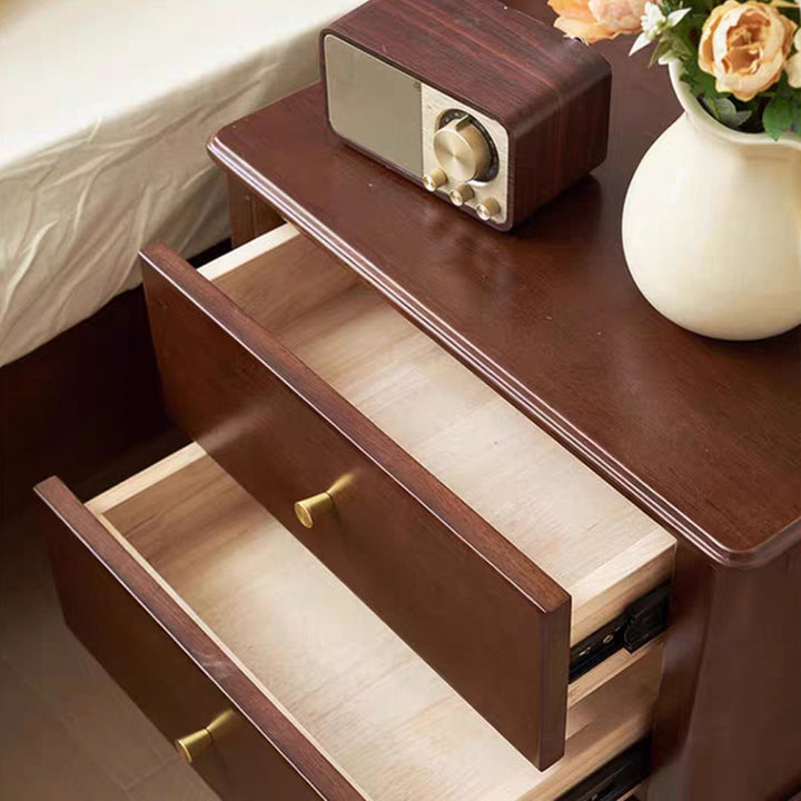 Traditional Chinese Rubberwood Metal Roman Column Square Nightstand With 2 Drawers For Bedroom