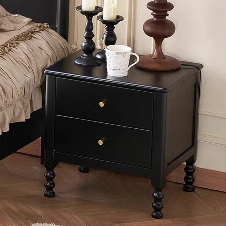 Traditional Chinese Rubberwood Metal Roman Column Square Nightstand With 2 Drawers For Bedroom