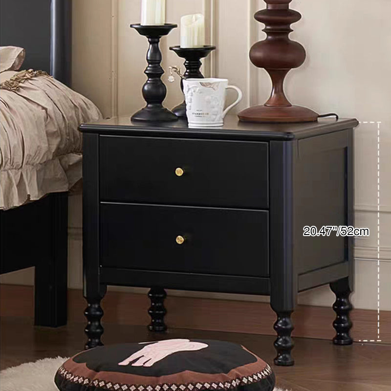 Traditional Chinese Rubberwood Metal Roman Column Square Nightstand With 2 Drawers For Bedroom