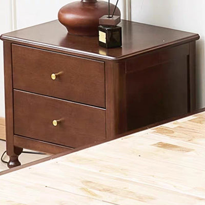 Traditional Chinese Rubberwood Metal Roman Column Square Nightstand With 2 Drawers For Bedroom