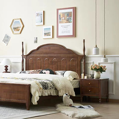 Traditional Chinese Rubberwood Metal Roman Column Square Nightstand With 2 Drawers For Bedroom