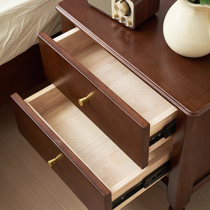 Traditional Chinese Rubberwood Metal Roman Column Square Nightstand With 2 Drawers For Bedroom