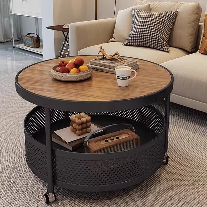 Contemporary Scandinavian Metal Slab Movable Round Side Table With 2 Tiers For Living Room