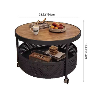 Contemporary Scandinavian Metal Engineered Wood Movable Round Side Table With 2 Tiers For Living Room