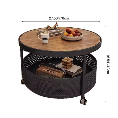 Contemporary Scandinavian Metal Engineered Wood Movable Round Side Table With 2 Tiers For Living Room