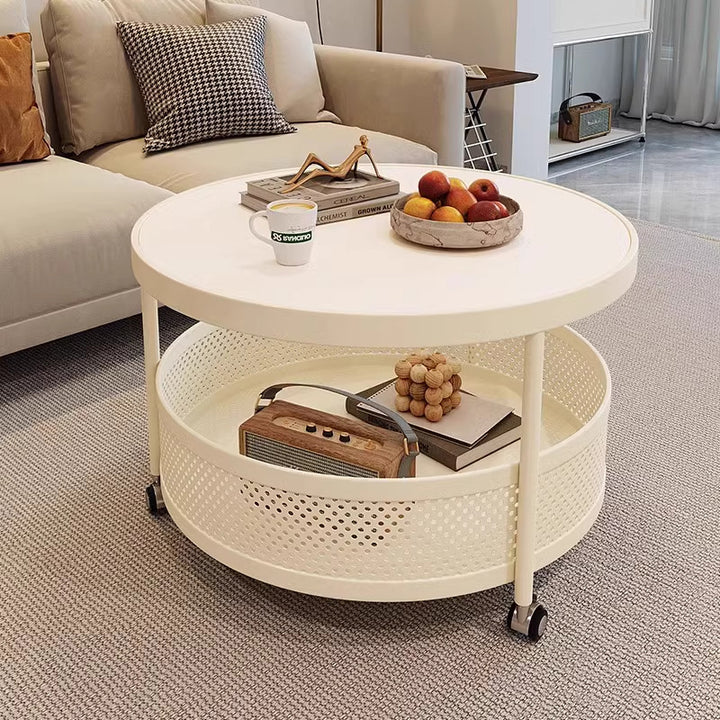 Contemporary Scandinavian Metal Slab Movable Round Side Table With 2 Tiers For Living Room