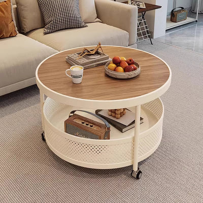 Contemporary Scandinavian Metal Engineered Wood Movable Round Side Table With 2 Tiers For Living Room