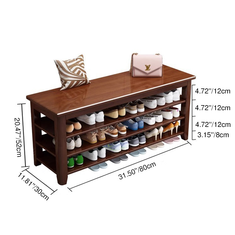 Banco de Zapatos Rectangular de Madera Maciza Tradicional China con 3 Niveles para Sala de Estar 