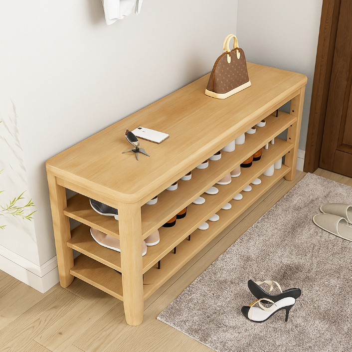 Banco de Zapatos Rectangular de Madera Maciza Tradicional China con 3 Niveles para Sala de Estar 