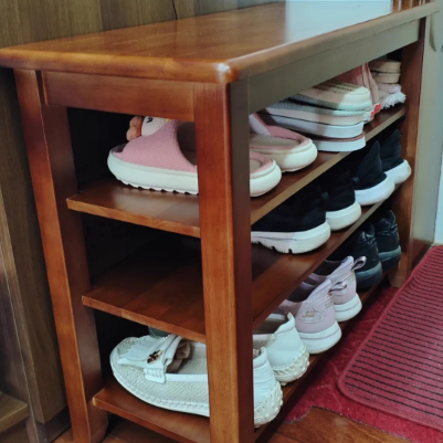 Banco de Zapatos Rectangular de Madera Maciza Tradicional China con 3 Niveles para Sala de Estar 