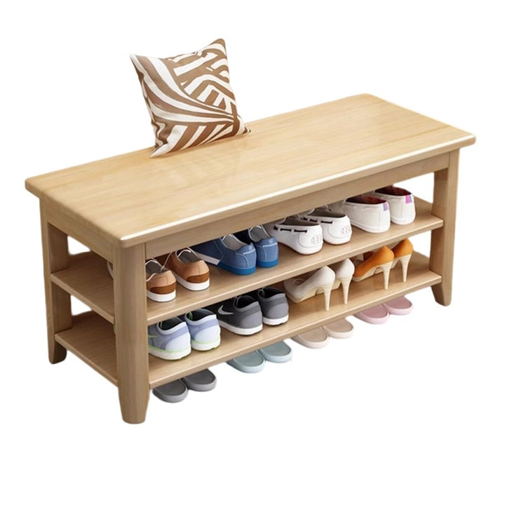 Banco de Zapatos Rectangular de Madera Maciza Tradicional China con 3 Niveles para Sala de Estar 