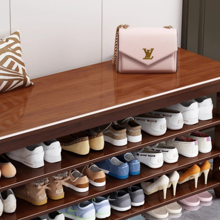 Banco de Zapatos Rectangular de Madera Maciza Tradicional China con 3 Niveles para Sala de Estar 