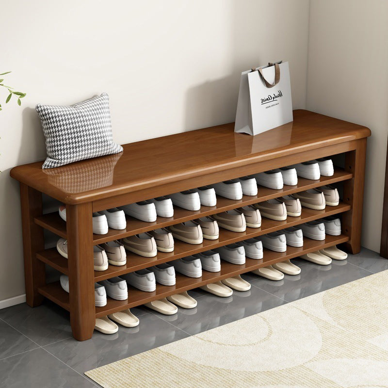Banco de Zapatos Rectangular de Madera Maciza Tradicional China con 3 Niveles para Sala de Estar 