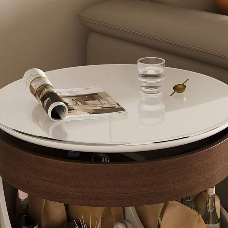 Contemporary Scandinavian Sintered Stone Engineered Wood Metal Movable Round Curved Coffee Table 3-Tier For Living Room