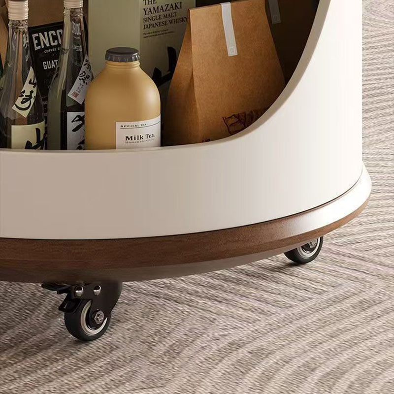 Contemporary Scandinavian Sintered Stone Engineered Wood Metal Movable Round Curved Coffee Table 3-Tier For Living Room