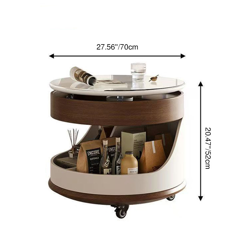 Contemporary Scandinavian Sintered Stone Engineered Wood Metal Movable Round Curved Coffee Table 3-Tier For Living Room