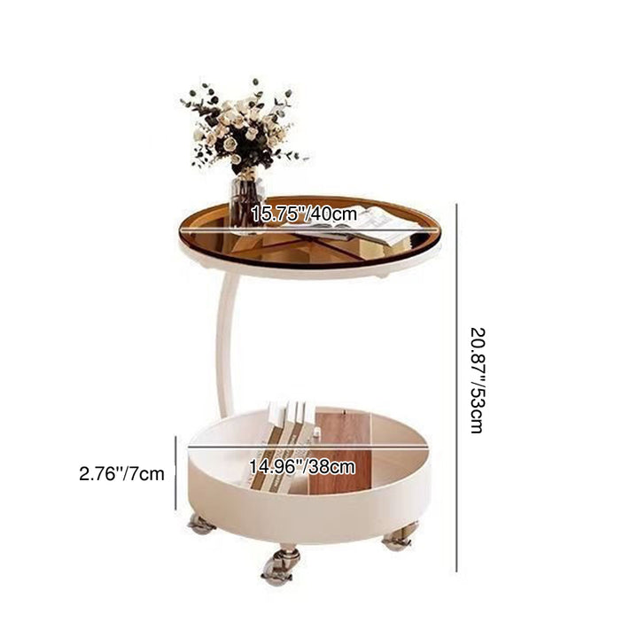 Contemporary Creative Glass MDF Iron Movable Round Side Table 2-Tier For Living Room
