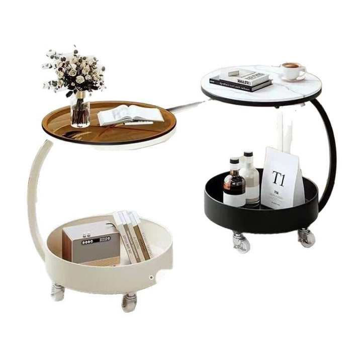 Contemporary Creative Glass MDF Iron Movable Round Side Table 2-Tier For Living Room
