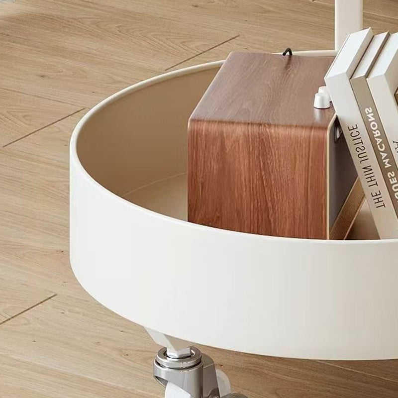 Contemporary Creative Glass MDF Iron Movable Round Side Table 2-Tier For Living Room