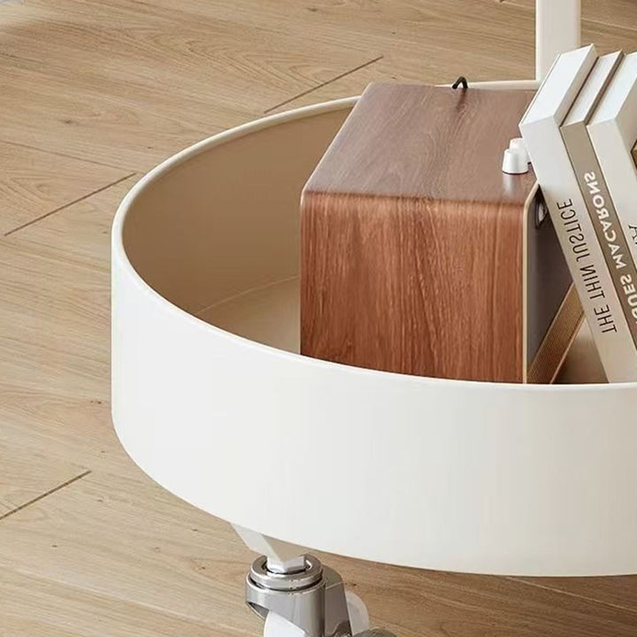 Contemporary Creative Glass MDF Iron Movable Round Side Table 2-Tier For Living Room