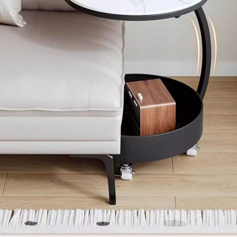 Contemporary Creative Glass MDF Iron Movable Round Side Table 2-Tier For Living Room