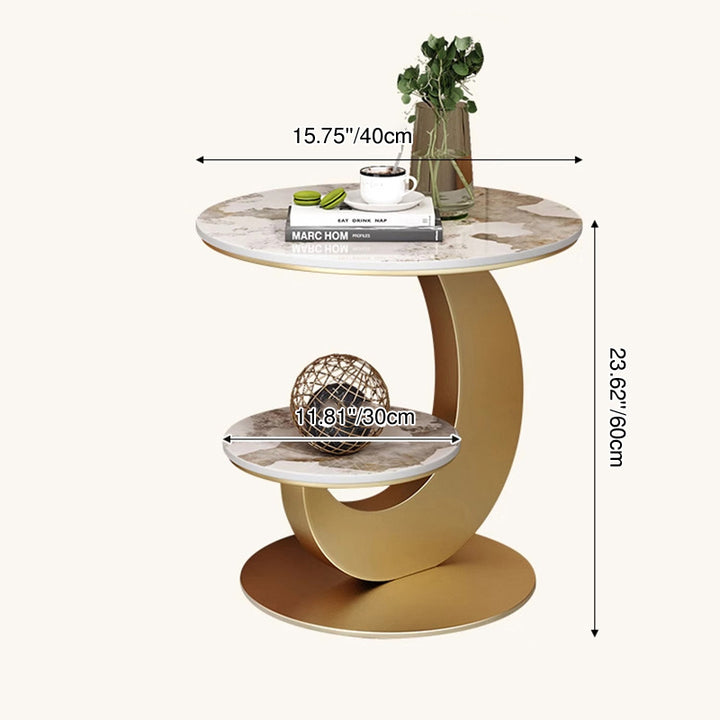 Modern Luxury Sintered Stone Iron Round Curved Coffee Table 2-Tier For Living Room