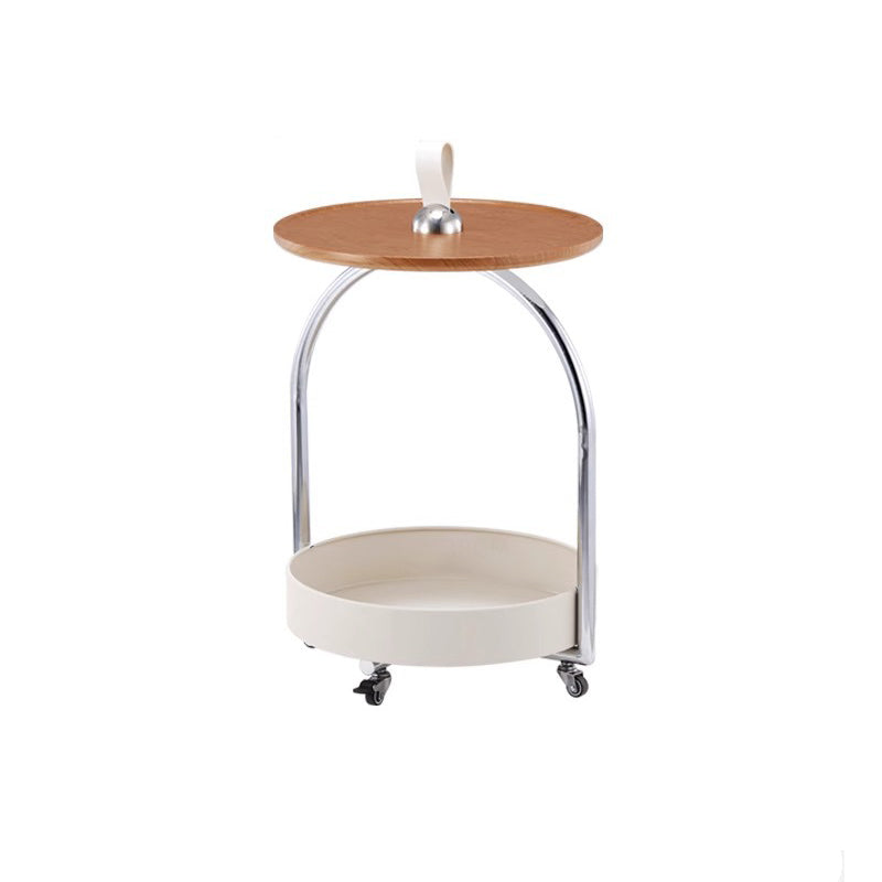 Modern Minimalist Metal Wood Round Curved Movable Side Table 2-Tier For Living Room