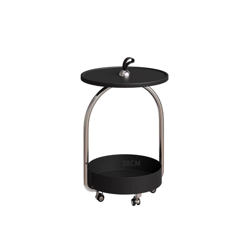 Modern Minimalist Metal Wood Round Curved Movable Side Table 2-Tier For Living Room