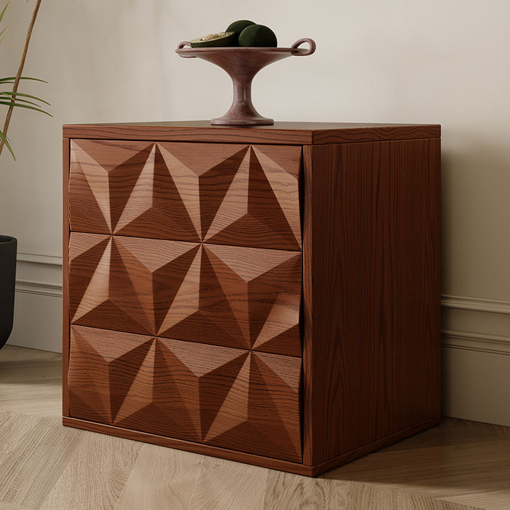 Traditional Chinese Solid Wood Diamond-Shaped Storage Cabinet With 2 Drawers For Living Room