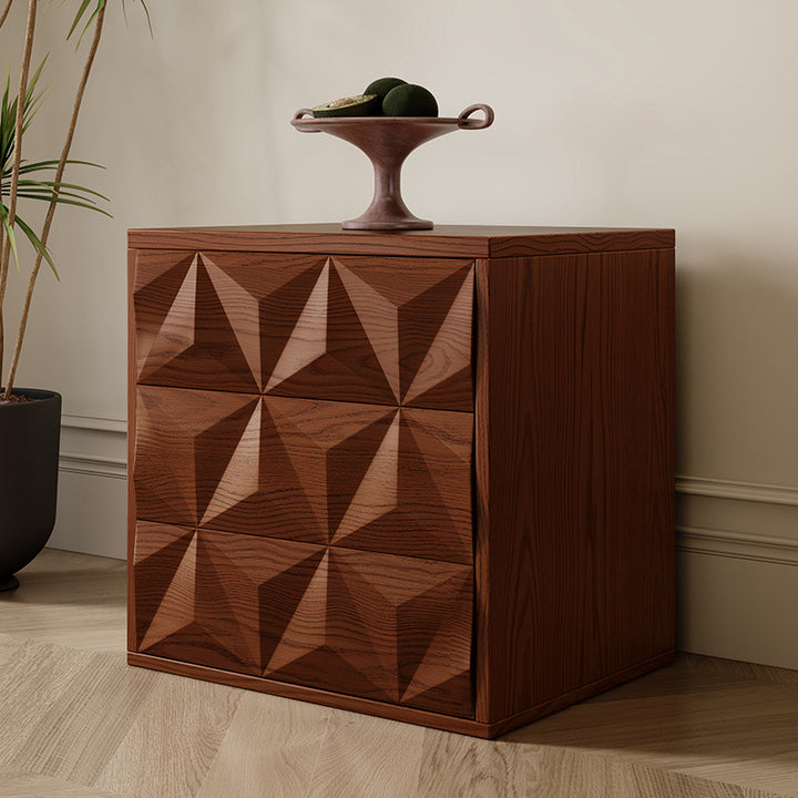 Traditional Chinese Solid Wood Diamond-Shaped Storage Cabinet With 2 Drawers For Living Room
