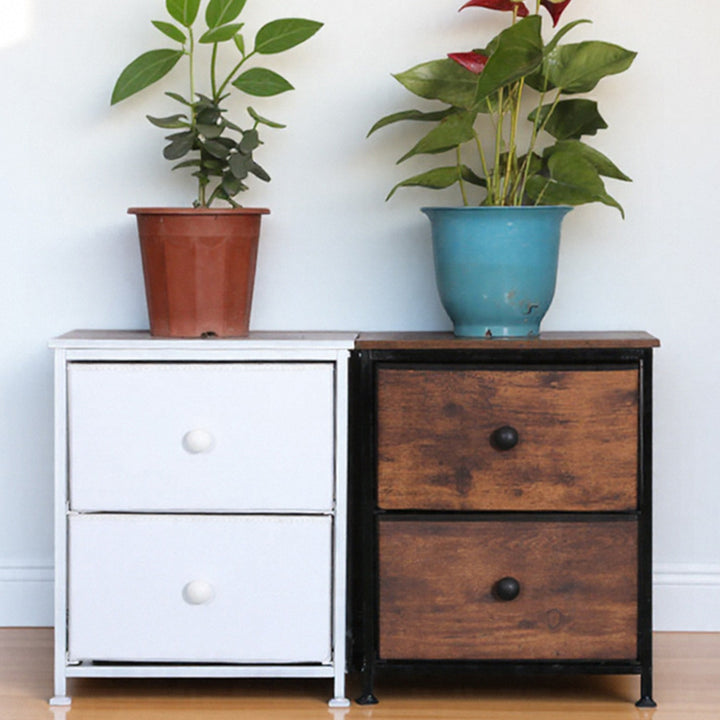 Traditional Vintage Nonwoven Fabric Iron Wood Board Square Storage Cabinet With 2 Drawers For Living Room