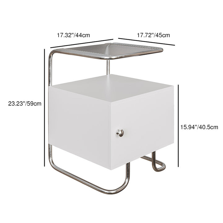 Modern Minimalist Acrylic Stainless Steel Solid Wood Curved Square Nightstand With 1-Cabinet For Bedroom