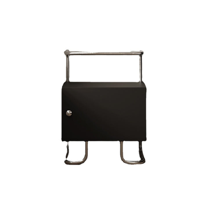 Modern Minimalist Acrylic Stainless Steel Solid Wood Curved Square Nightstand With 1-Cabinet For Bedroom