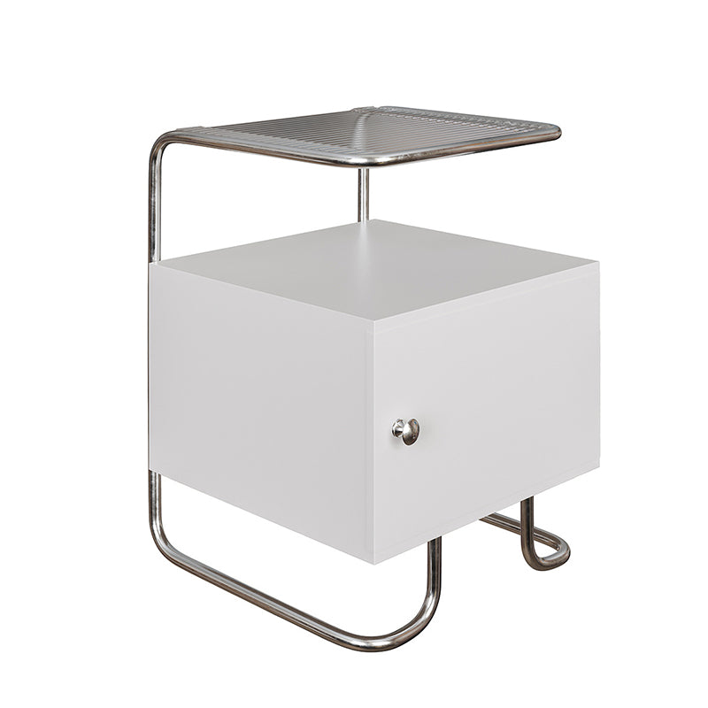 Modern Minimalist Acrylic Stainless Steel Solid Wood Curved Square Nightstand With 1-Cabinet For Bedroom