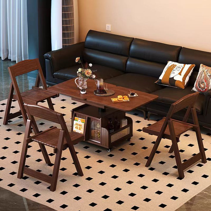 Traditional Vintage Solid Wood Glass Metal Rectangular Lift-Top Movable Coffee Table With 2 Tiers For Living Room