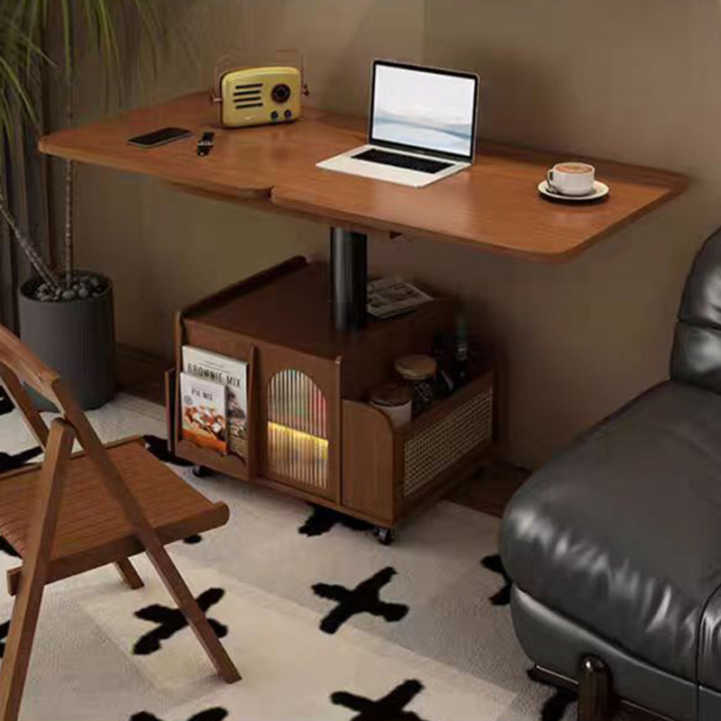 Traditional Vintage Solid Wood Glass Metal Rectangular Lift-Top Movable Coffee Table With 2 Tiers For Living Room