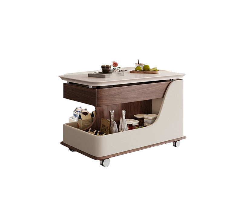 Table basse rectangulaire courbée à 3 niveaux avec plateau relevable, en pierre frittée contemporaine, verre, bois d&