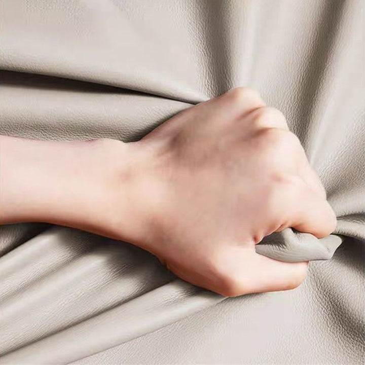 Mesita de noche cuadrada redondeada de madera maciza creativa contemporánea con cuero de microfibra de 2 cajones para dormitorio 
